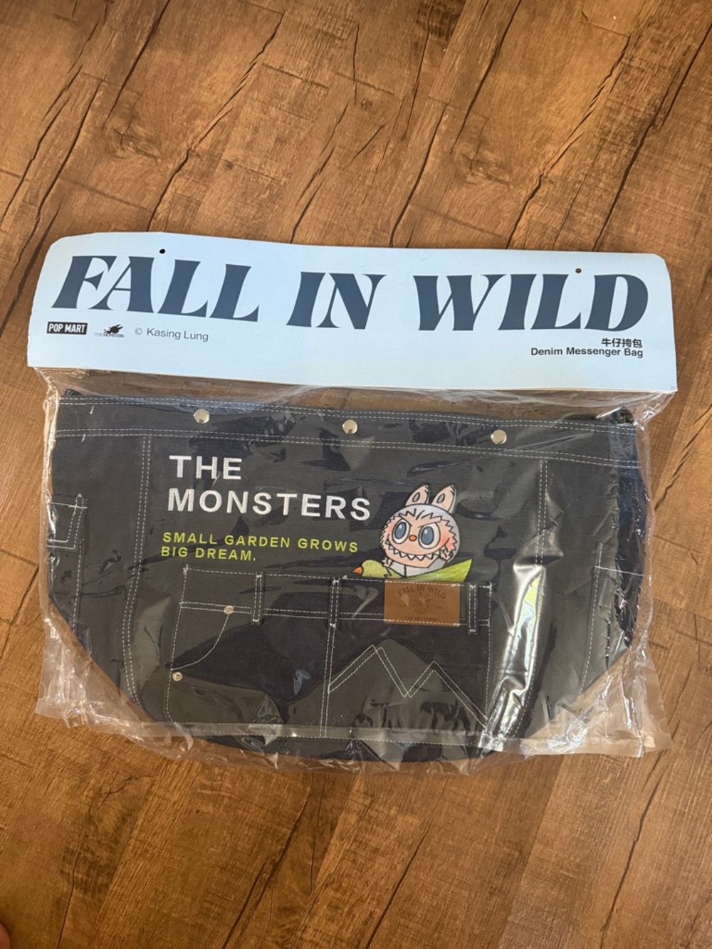 The Monsters Denim Messenger Bag - Black with Green Accent